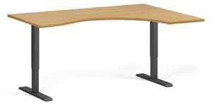 Ergonomický výškově nastavitelný stůl, 160x120 cm, 1 motor, L/P, černá podnož, buk