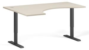 Výškově nastavitelný stůl, 1 motor, 745 - 1235 mm, ergonomický L/P, deska 1600 x 1200 mm, černá podnož, bříza