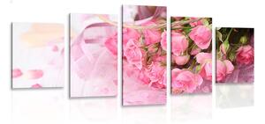 5-dílný obraz romantická růžová kytice růží
