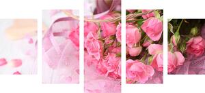 5-dílný obraz romantická růžová kytice růží