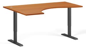 Výškově nastavitelný stůl, 1 motor, 745 - 1235 mm, ergonomický L/P, deska 1600 x 1200 mm, černá podnož, třešeň
