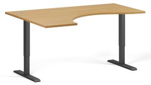 Výškově nastavitelný stůl, 1 motor, 745 - 1235 mm, ergonomický L/P, deska 1600 x 1200 mm, černá podnož, buk