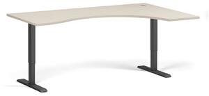 Ergonomický výškově nastavitelný stůl, 180x120 cm, 1 motor, L/P, černá podnož, bříza