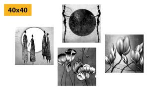 Set obrazů v černobílém etno provedení
