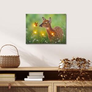 Nexos 86711 Nástěnná malba jelen na louce, 4 LED, 30 x 40 cm