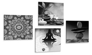 Set obrazů harmonie Feng Shui v černobílém provedení