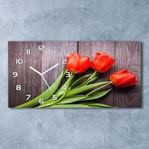 Skleněné hodiny na stěnu Červené tulipány pl_zsp_60x30_f_137777387