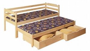 Dětská rozkládací postel s přistýlkou a úložným prostorem Martin, masiv borovice