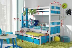 Poschoďová postel s úložným prostorem pro 3 děti MAX, masiv borovice