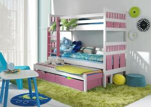 Poschoďová postel s úložným prostorem pro 3 děti MAX, masiv borovice