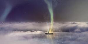 Obraz polární záře nad zamrzlým jezerem