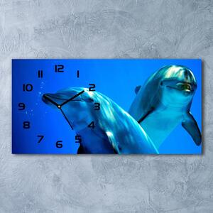 Moderní skleněné hodiny na stěnu Dva delfíni pl_zsp_60x30_f_16277956