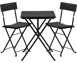 Stilista Zahradní polyratanový set, černý, 2 židle + stůl
