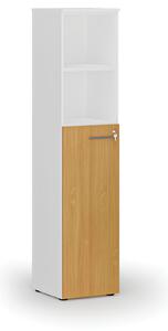 Kombinovaná kancelářská skříň PRIMO, dveře na 3 patra, 400 x 420 x 1781 mm, bílá/buk