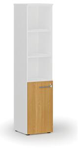 Kombinovaná kancelářská skříň PRIMO WHITE, dveře na 2 patra, 400 x 420 x 1781 mm, bílá/buk