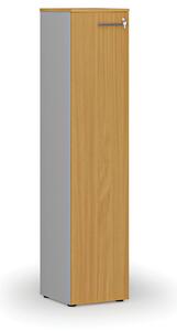 Úzká kancelářská skříň PRIMO GRAY, 1781 x 400 x 420 mm, šedá/buk