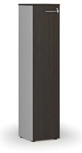 Úzká kancelářská skříň PRIMO GRAY, 1781 x 400 x 420 mm, šedá/wenge