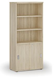 Kombinovaná kancelářská skříň PRIMO WOOD, zasouvací dveře na 2 patra, 1781 x 800 x 420 mm, dub přírodní