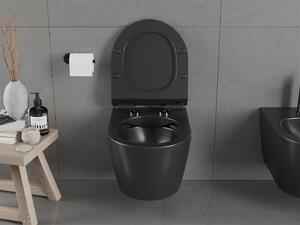 Mexen Carmen závěsné wc Rimless s toaletním Slim sedátkem z duroplastu, černá matná - 30880185
