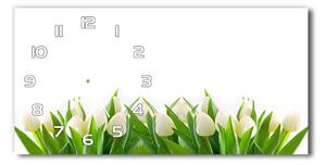 Skleněné hodiny na stěnu tiché Bilé tulipány pl_zsp_60x30_f_30153186