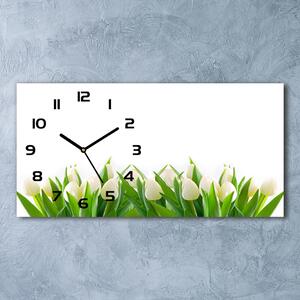 Skleněné hodiny na stěnu tiché Bilé tulipány pl_zsp_60x30_f_30153186