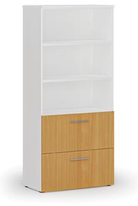Skříň se zásuvkami pro závěsné složky PRIMO WHITE, 800 x 420 x 1781 mm, bílá/buk