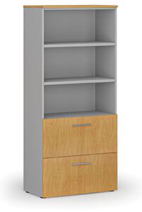 Skříň se zásuvkami pro závěsné složky PRIMO GRAY, 800 x 420 x 1781 mm, šedá/buk