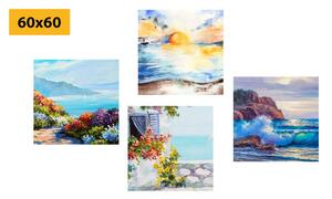 Set obrazů výhled na moře v imitaci malby