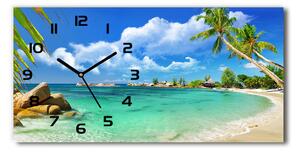 Skleněné hodiny na stěnu tiché Seychely pláž pl_zsp_60x30_f_37245256