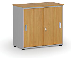 Kancelářská skříň se zasouvacími dveřmi PRIMO GRAY, 800 x 420 x 740 mm, šedá/buk
