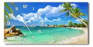 Skleněné hodiny na stěnu tiché Seychely pláž pl_zsp_60x30_f_37245256