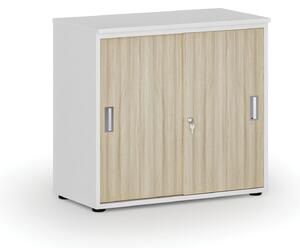 Kancelářská skříň se zasouvacími dveřmi PRIMO WHITE, 740 x 800 x 420 mm, bílá/dub přírodní