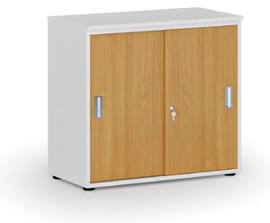 Kancelářská skříň se zasouvacími dveřmi PRIMO WHITE, 740 x 800 x 420 mm, bílá/buk