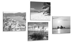 Set obrazů ráj na zemi v černobílém provedení