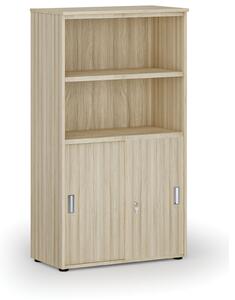 Kombinovaná kancelářská skříň PRIMO WOOD, zasouvací dveře na 2 patra, 1434 x 800 x 420 mm, dub přírodní