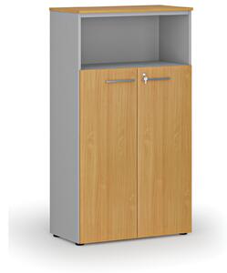 Kombinovaná kancelářská skříň PRIMO GRAY, dveře na 3 patra, 1434 x 800 x 420 mm, šedá/buk