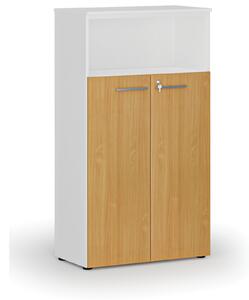 Kombinovaná kancelářská skříň PRIMO WHITE, dveře na 3 patra, 800 x 420 x 1434 mm, bílá/buk