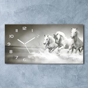 Moderní skleněné hodiny na stěnu Bílí koně pl_zsp_60x30_f_44040199