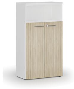 Kombinovaná kancelářská skříň PRIMO WHITE, dveře na 3 patra, 800 x 420 x 1434 mm, bílá/dub přírodní