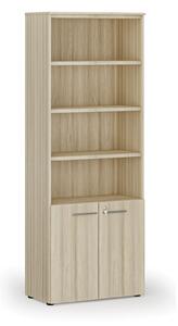Kombinovaná kancelářská skříň PRIMO WOOD, dveře na 2 patra, 2128 x 800 x 420 mm, dub přírodní