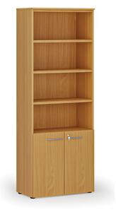 Kombinovaná kancelářská skříň PRIMO WOOD, dveře na 2 patra, 800 x 420 x 2128 mm, buk