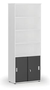 Kombinovaná kancelářská skříň PRIMO WHITE, zasouvací dveře na 2 patra, 2128 x 800 x 420 mm, bílá/grafit