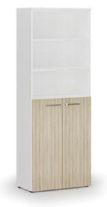 Kombinovaná kancelářská skříň PRIMO WHITE, dveře na 3 patra, 800 x 420 x 2128 mm, bílá/dub přírodní