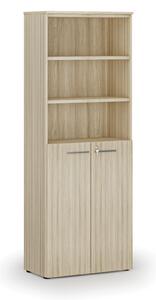 Kombinovaná kancelářská skříň PRIMO WOOD, dveře na 3 patra, 2128 x 800 x 420 mm, dub přírodní