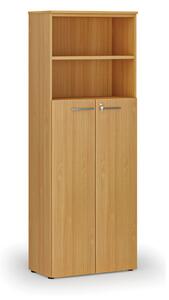 Kombinovaná kancelářská skříň PRIMO WOOD, dveře na 4 patra, 800 x 420 x 2128 mm, buk