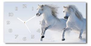 Skleněné hodiny na stěnu Dva koně ve sněhu pl_zsp_60x30_f_46568530