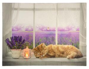 86701 Nástěnná malba kočka na okně, 1 LED, 30 x 40 cm