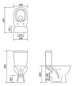 Cersanit ARTECO - WC kombi + antibakteriální sedátko s funkcí pomalého zavírání, horizontální odpad, K667-052