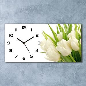 Skleněné hodiny na stěnu tiché Bilé tulipány pl_zsp_60x30_f_49549577