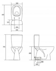 Cersanit ARTECO - WC kombi + antibakteriální sedátko s funkcí pomalého zavírání, vertikální odpad, K667-074